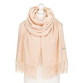 Szal damski z poliestru i wiskozy w beżowo-ecru kolorze ozdobiony frędzlami - Rovicky