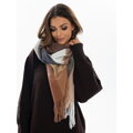 Dwustronny, brązowy szal damski z poliestru ozdobiony frędzlami - Rovicky
