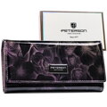 Elegantná, fialová, lakovaná kožená dámska peňaženka s kvetmi - RFID STOP Peterson
