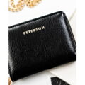 Malá dámska čierna peňaženka z umelej kože so zipsom a zapínaním na zips - Peterson