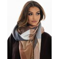 Dwustronny, brązowy szal damski z poliestru ozdobiony frędzlami - Rovicky