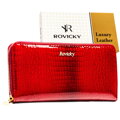 Lakierowany portfel w typie piórnika ze skóry naturalnej w czerwonym kolorze zamykany na suwak - Rovicky