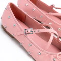 Damskie baleriny z ekoskóry w kryształki różowe 100-DP-604-P
