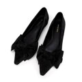 Damskie baleriny zamszowe z kokardą czarne 99-D-600-1
