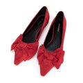 Damskie baleriny zamszowe z kokardą czerwone 99-D-600-3