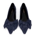 Damskie baleriny zamszowe z kokardą granatowe 99-D-600-N