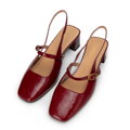 Damskie czółenka Mary Jane na niskim słupku czerwone 100-D-954-3