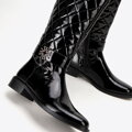 Damskie kozaki skórzane pikowane czarno - srebrne 99-D-505-1L