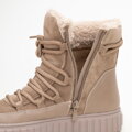 Damskie botki ze skóry zamszowej z futerkiem beżowe 99-D-402-4