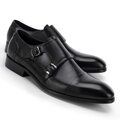 Męskie półbuty - double monki ze skóry czarne 100-M-517-1