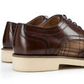 Derby ze skóry z tekstylnymi wstawkami brązowo - beżowy 100-M-707-9