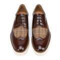 Derby ze skóry z tekstylnymi wstawkami brązowo - beżowy 100-M-707-9