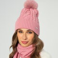 Damska czapka z pomponem i perełkami różowa 99-HF-207-P