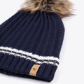 Damska czapka z wzorem w paski i pomponem granatowo-biała 97-HF-003-7