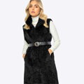Damska kamizelka ze sztucznego baranka długa czarna 99-9W-001-1