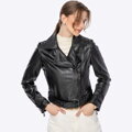 Damska kurtka biker ze skóry czarna 100-09-806-1