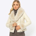 Damska kurtka z futerkowymi elementami kremowa 99-9P-107-0