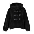 Damska kurtka ze sztucznego futra z troczkami czarna 99-9W-004-1