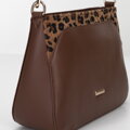 Dámska kabelka cez rameno s ozdobnou vložkou so zvieracím vzorom hnedá 95-2Y-532-4