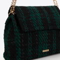 Dámska látková kabelka cez rameno z buklé látky čierna a zelená 99-4Y-413-1Z