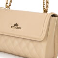 Dámska kabelka cez rameno z pravej kože s béžovým prešívaním 100-4E-205-9