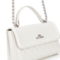 Dámska kabelka cez rameno z pravej kože s prešívaním, krémovo-strieborná 100-4E-205-0S