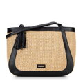 Dámska nákupná kabelka z ekokože a vrkoča, béžovo-čierna 100-4Y-407-91
