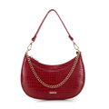 Dámska bagetová kabelka s retiazkou z krokodílej kože červená 29-4Y-605-3