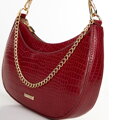 Dámska bagetová kabelka s retiazkou z krokodílej kože červená 29-4Y-605-3