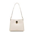 Dámska kožená kabelka cez rameno s prackou krémová 100-4E-605-0