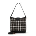 Dámska látková kabelka z buklé látky čierna a biela 99-4Y-417-10