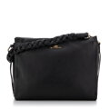 Dámska kožená kabelka s pletenou rúčkou čierna 99-4E-010-1