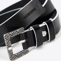 Damski pasek skórzany z kontrastowym brzegiem czarno-biały 97-8D-925-1