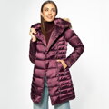 Damska kurtka puchowa z asymetrycznym zapięciem fioletowa 95-9D-403-P