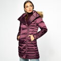 Damska kurtka puchowa z asymetrycznym zapięciem fioletowa 95-9D-403-P