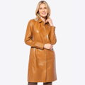 Damski płaszcz z naturalnej skóry owczej brązowy 100-09-401-4