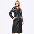 Damski płaszcz ze skóry owczej długi czarny 100-09-415-1