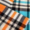 Damski szal w kratę niebiesko - pomarańczowy 100-7X-00X-X12