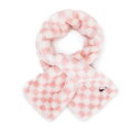 Damski szal ze sztucznego futerka w kratkę różowo-biały 95-7F-004-9