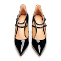 Damskie czółenka ze skóry lakierowanej na szpilce czarne 101-D-955-1
