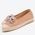 Damskie espadryle z biżuteryjną ozdobą beżowo - różowe 100-DP-208-P