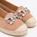 Damskie espadryle z biżuteryjną ozdobą beżowo - różowe 100-DP-208-P