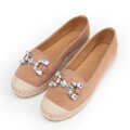 Damskie espadryle z biżuteryjną ozdobą beżowo - różowe 100-DP-208-P