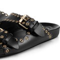 Damskie klapki ze skóry z dekoracyjnymi paskami czarne 100-D-551-1