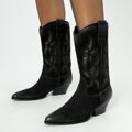 Damskie kowbojki z zamszu wsuwane czarne 99-D-956-1