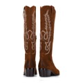 Damskie kowbojki zamszowe z haftem wysokie brązowe 97-D-852-5