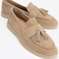 Damskie mokasyny zamszowe z chwostem beżowe 100-D-402-9