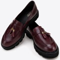 Damskie mokasyny ze skóry z chwostem bordowe BD-B-812-3
