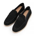 Damskie mokasyny ze skóry zamszowej klasyczne czarne 100-D-401-1