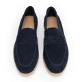 Damskie mokasyny ze skóry zamszowej klasyczne granatowe 100-D-401-N